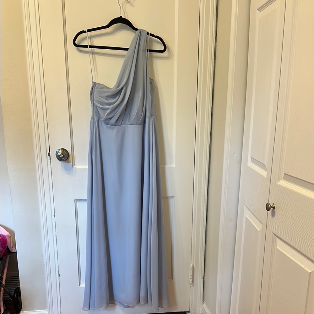 Birdy Grey Silver Ruched One Shoulder Gown